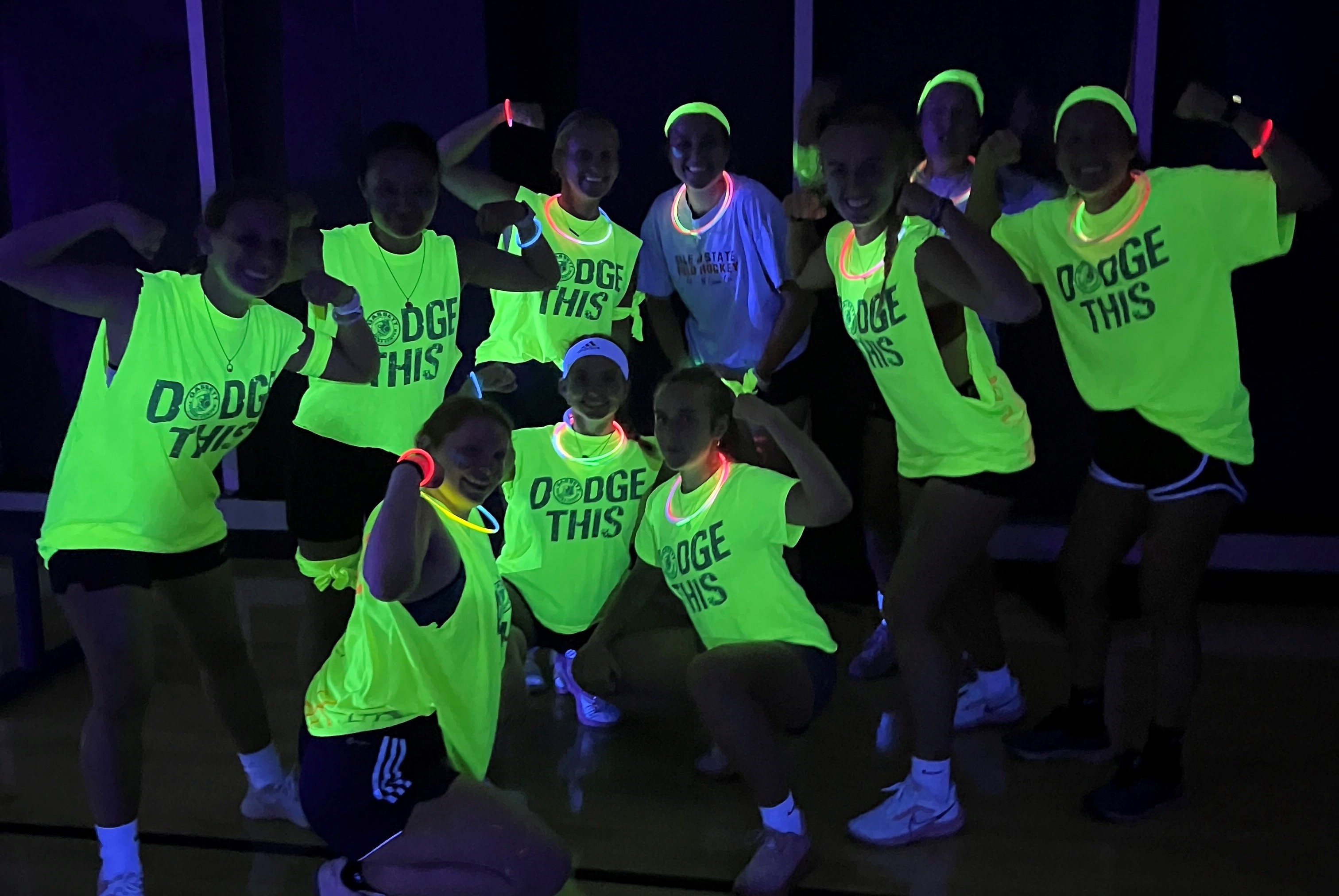 Salem State students at Blacklight Dodgeball pose for a photo