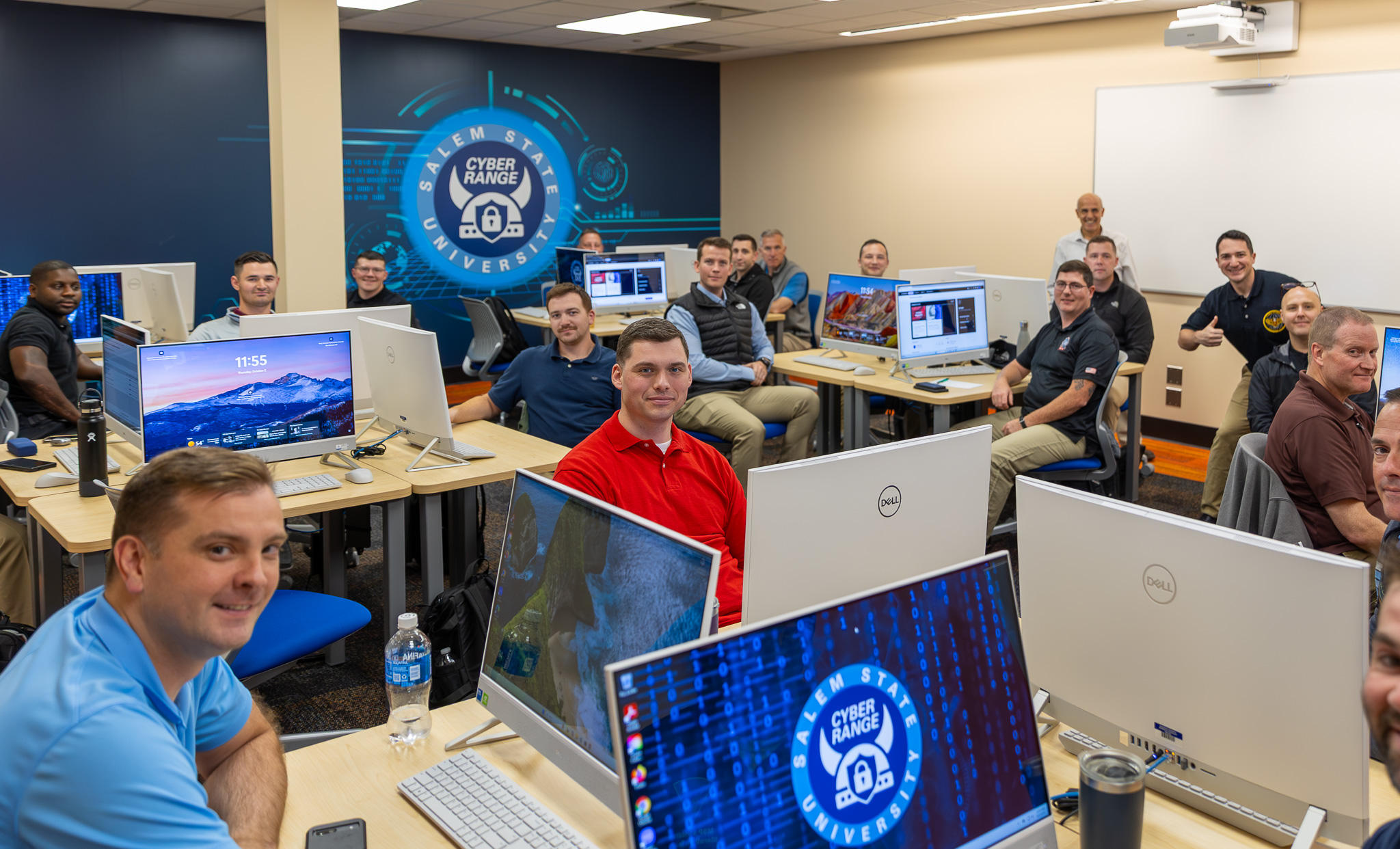 Students at a Cyber Range cybersecurity training