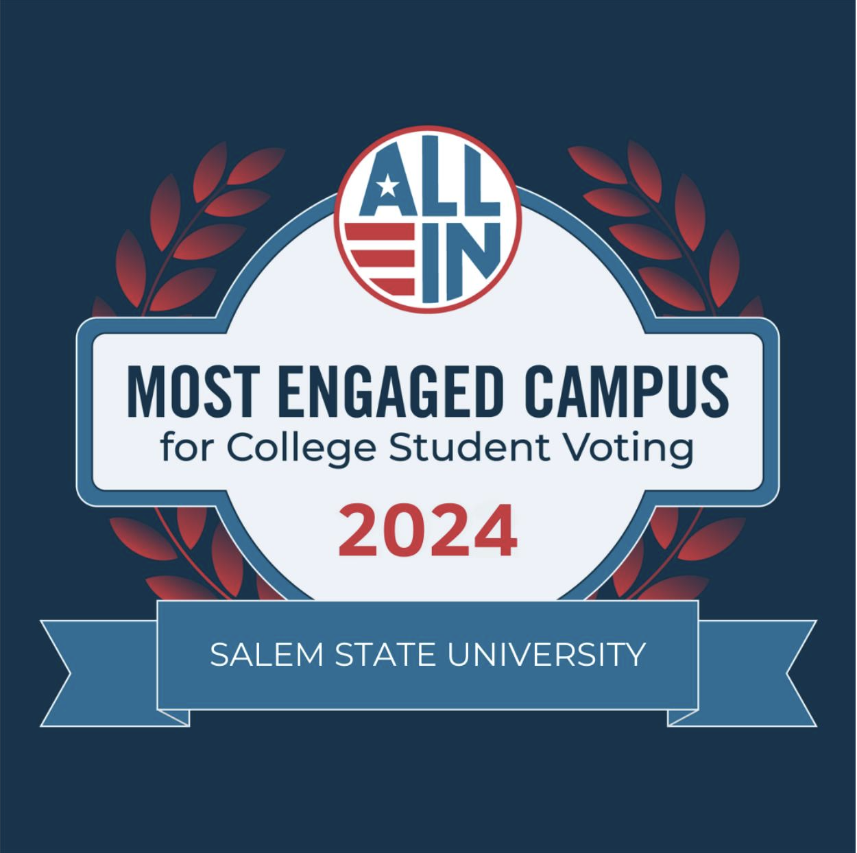 A logo with "All In": Most engaged Campus for college student voting, Salem State University
