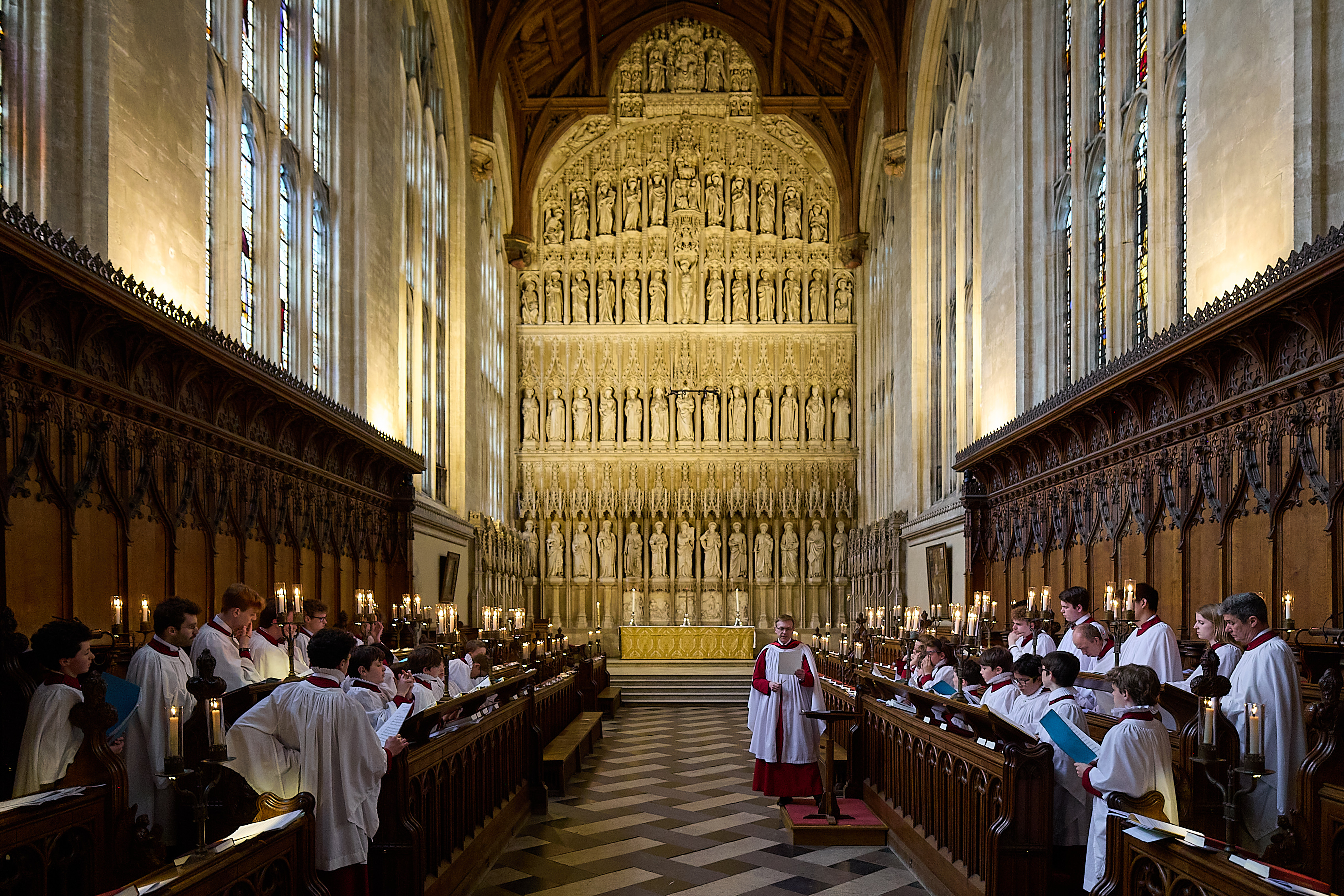 Choir singing in large chapel