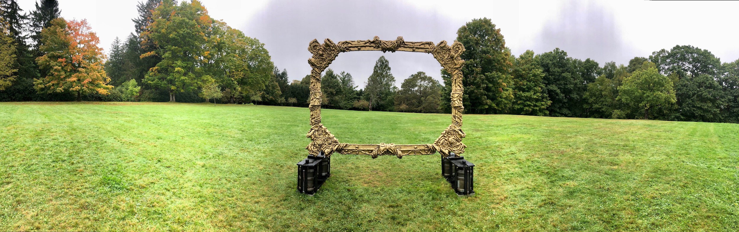 Large gold frame on a green field