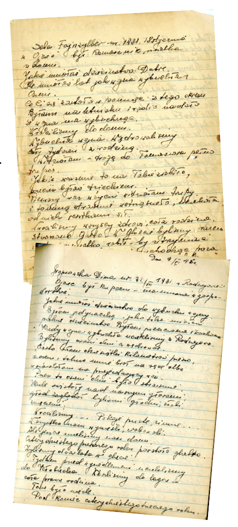 Photo of handwritten holocaust survivor testimonies