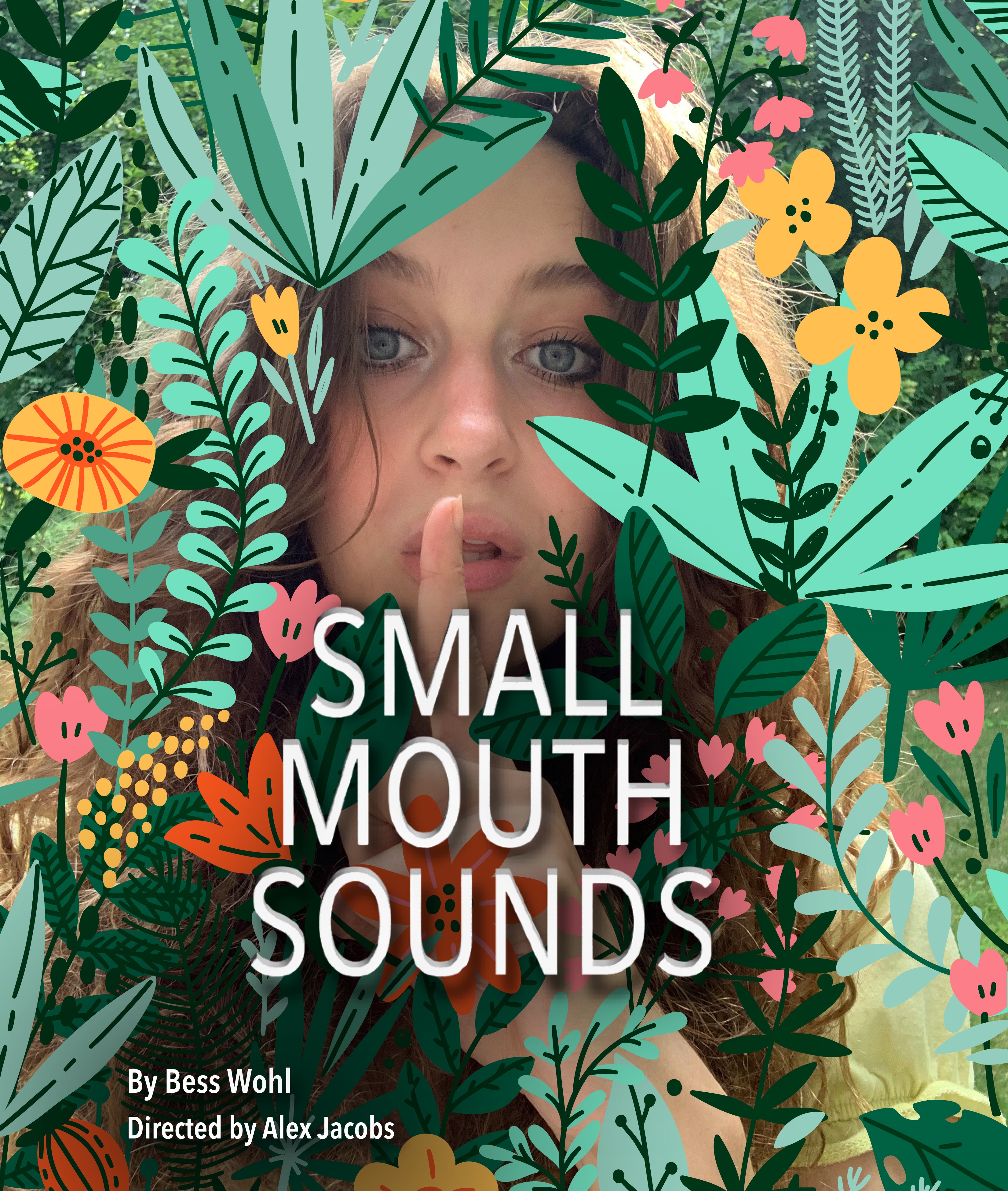 Woman in trees with finger over mouth