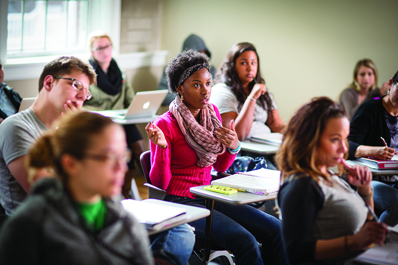 Students at desks in a classroom