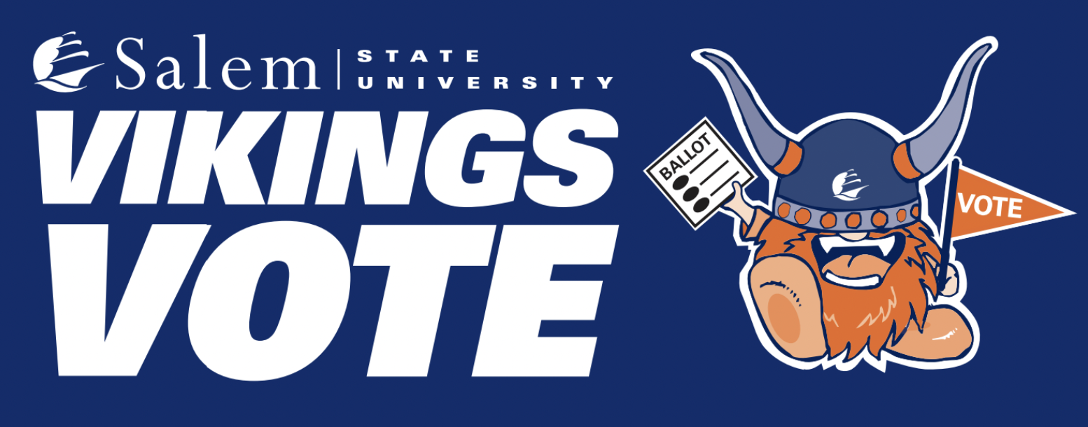 Salem State Vikings Vote with superfan holding a ballot