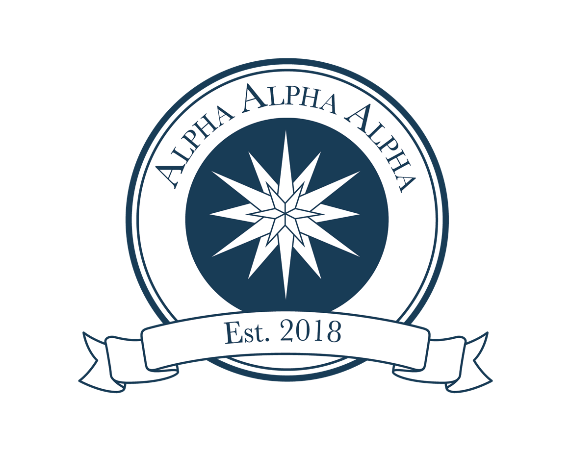 Tri-Alpha Logo with star in the middle and e words Alpha Alpha Alpha