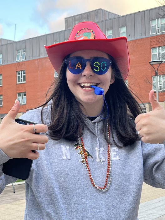 Latin American Student Association student leader with sunglasses