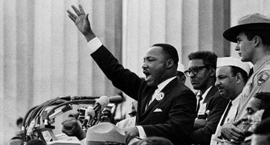 Martin Luther King, Jr. delivering his "I Have a Dream" speech on the steps of …