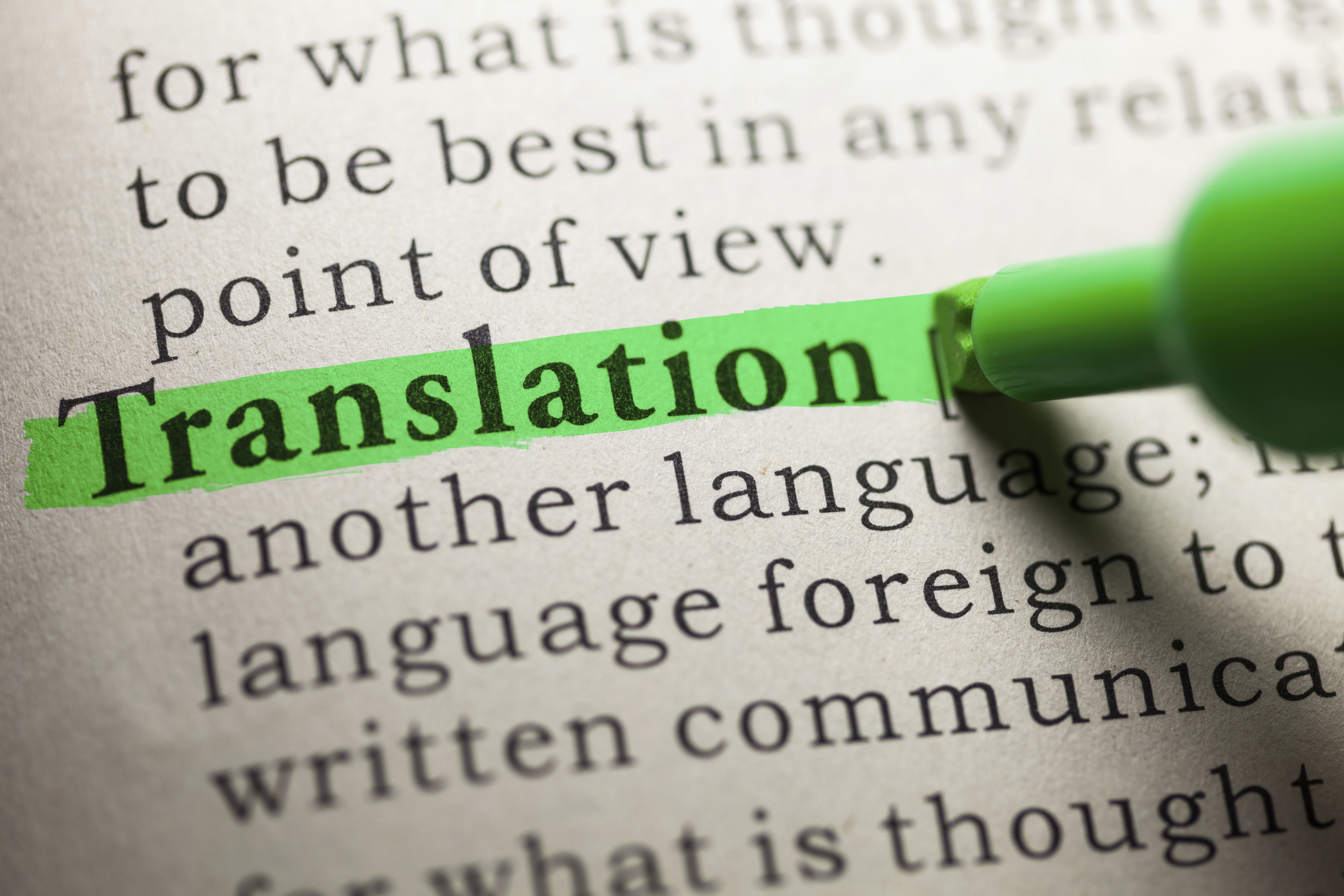The word "translation" highlighted in a dictionary
