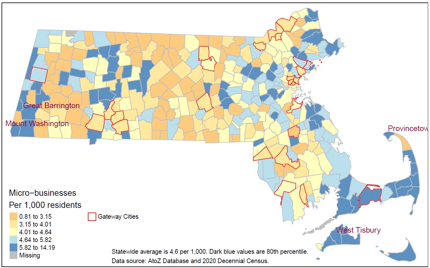Map of micro-businesses across Massachusetts from report by Luna and Miliani 20…