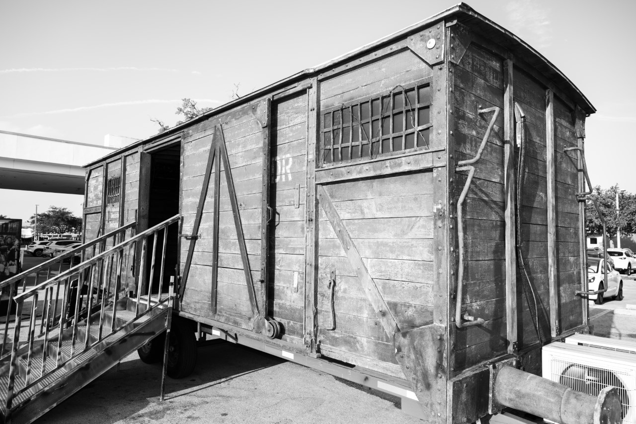 Replica cattle car from the Hate Ends Now tour