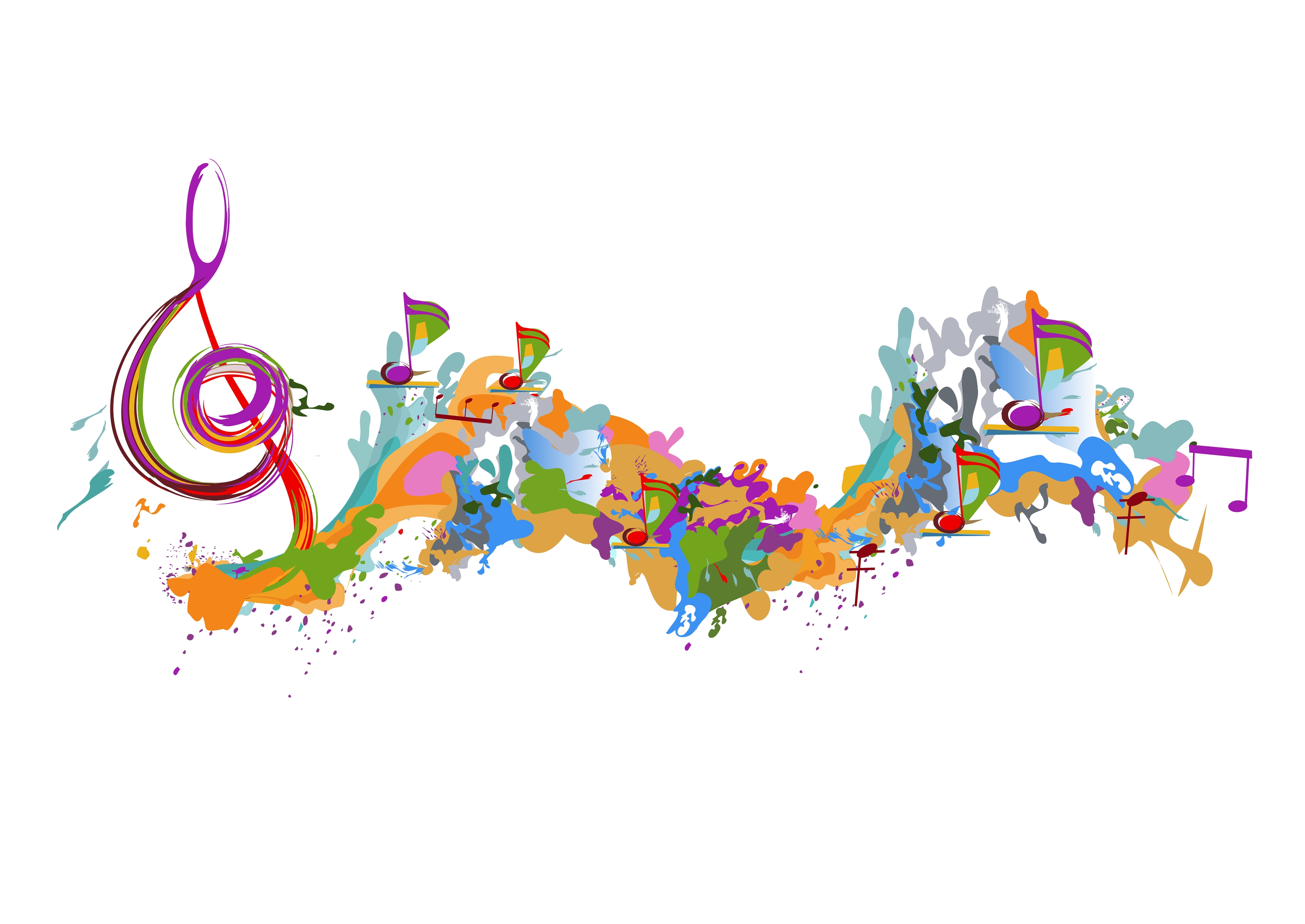 Multi color musical notes swirling