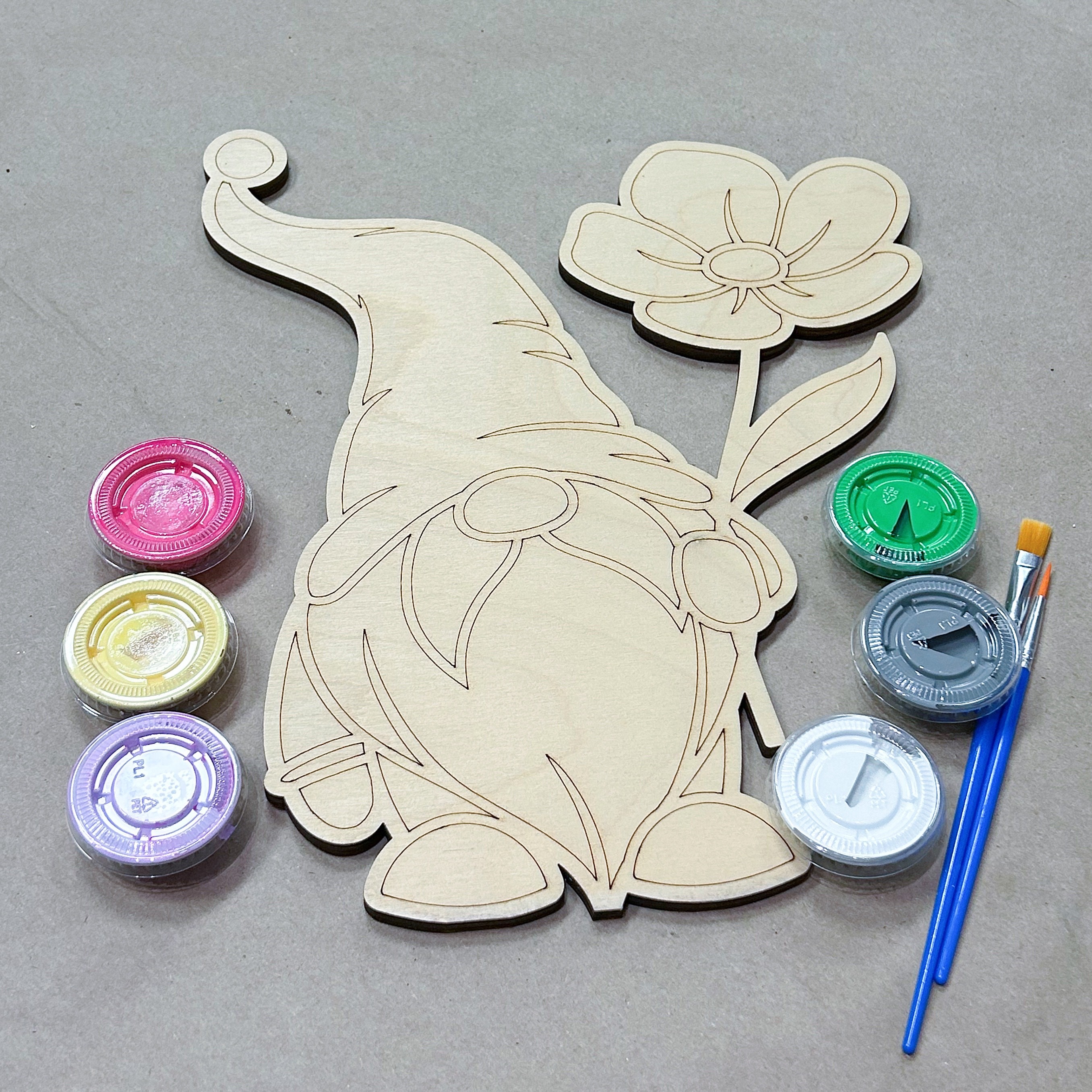 Wooden Gnome Cutout with Paint Cups