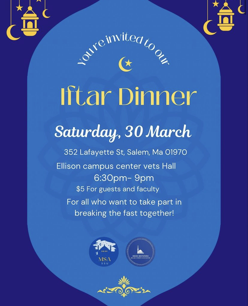 MSA Flyer for the Ramadan Iftar Dinner on Saturday, 3/30 from 6:30-9pm in Ellis…