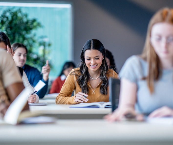 Graduate student in a classroom