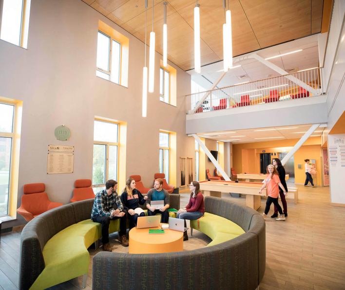 Viking Hall Quad with students spending time together