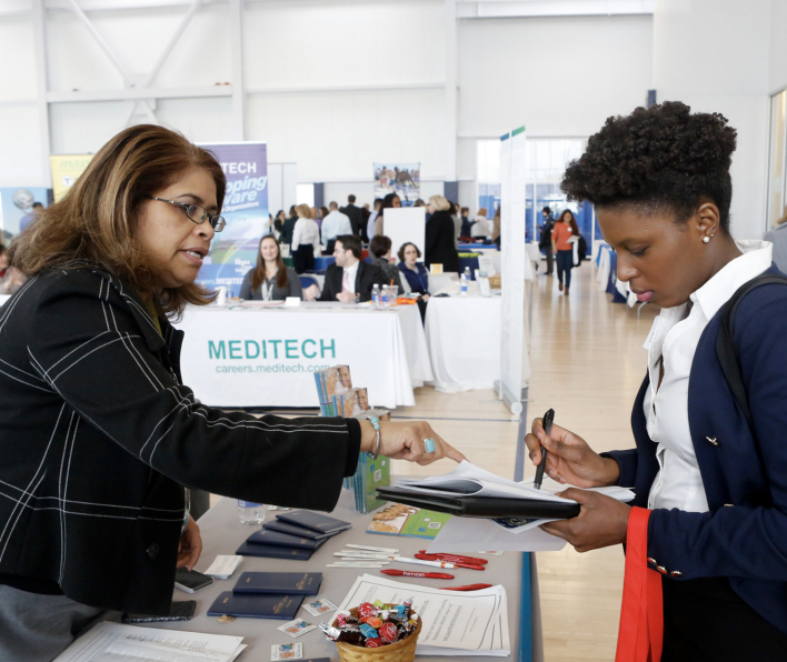 A student filling out an application. 