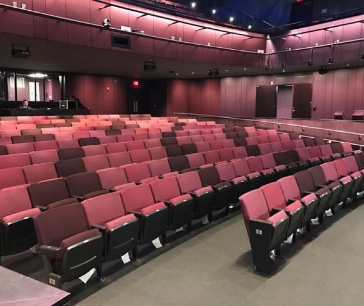 Purple seats in the Sophia Gordon Center's theatre.