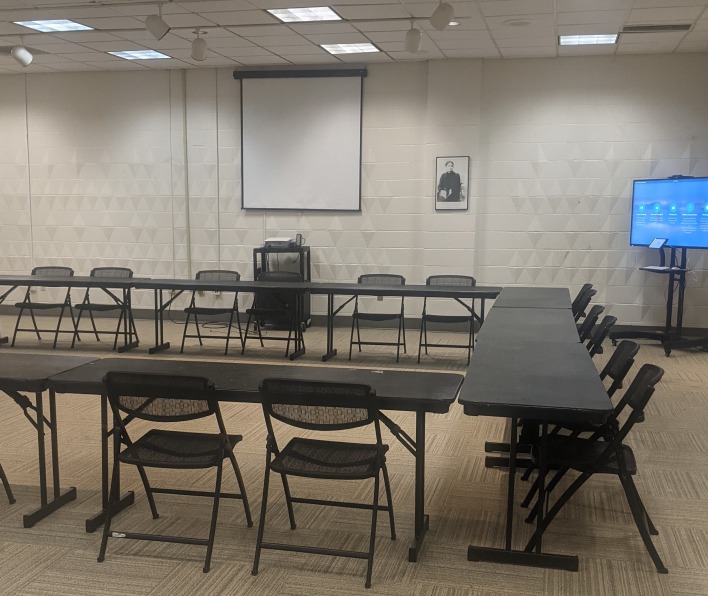 Table and chair setup for the Underground in the Ellison Campus Center