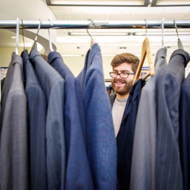 A student shops at the Career Closet at the Career Services office