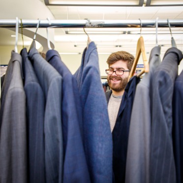 A student shops at the Career Closet at the Career Services office