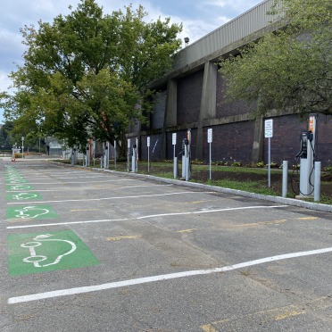 Newly installed parking spots designated to electric vehicle charging