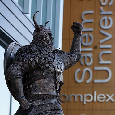 Viking statue outside of the Gassett Fitness Center