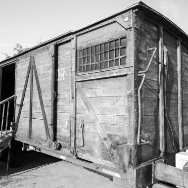 Replica cattle car from the Hate Ends Now tour