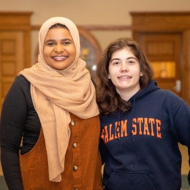 Salem State University students Abigail Mariano and Sabrina Mohamed pose for a photo. The two interned on Capitol Hill in summer of 2019.