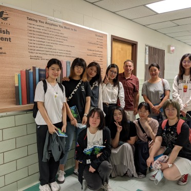 A group of international students in the hall