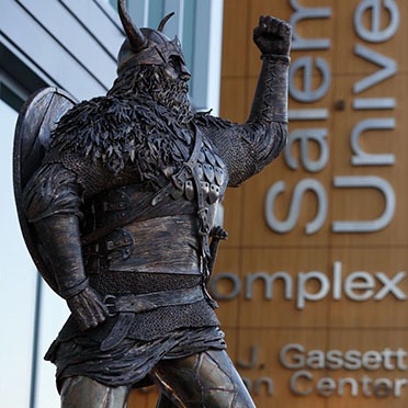 Viking statue in front of the Gassett Fitness Center