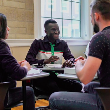 Student Group discussion in a class at Salem State