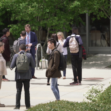 Group talking outside on Salem State campus