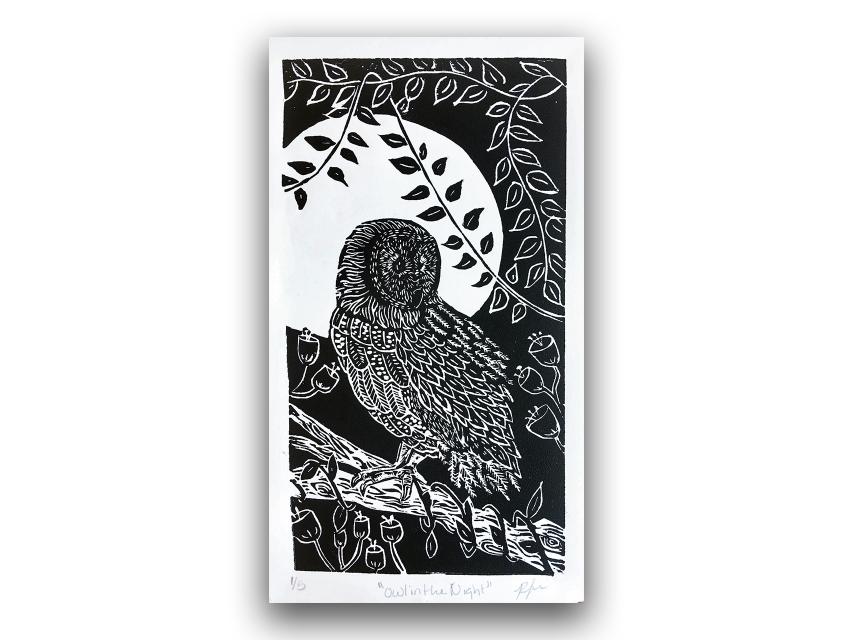 Patsy MacDowell - Owl In The Night - Relief Print