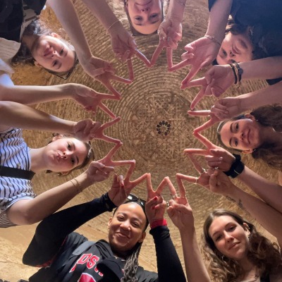 Students in a group on trip
