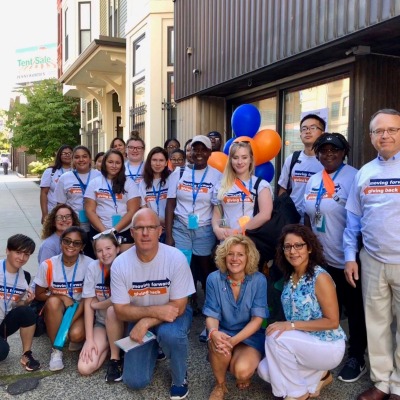 First Year Day of Service volunteers with President Keenan
