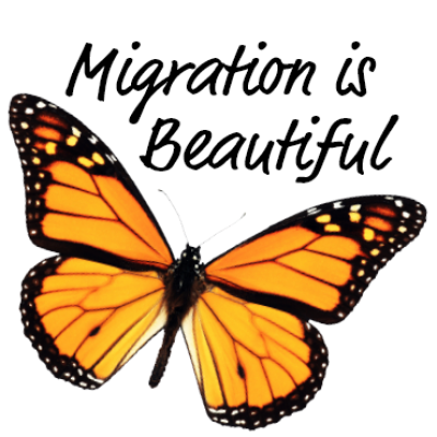 Monarch butterfly with Migration is Beautiful tagline