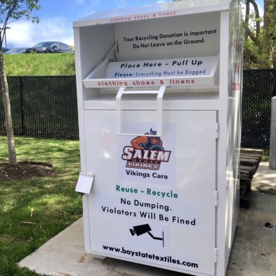 Salem State's North Campus Textile Recycling Bin