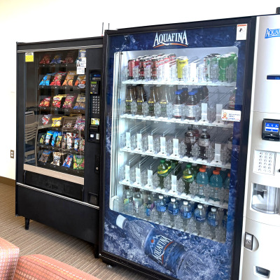 two vending machines: one with snacks, one with drinks