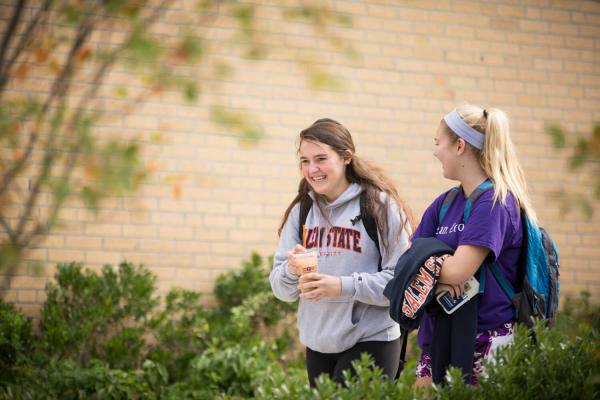 Female students walking to class on North Campus
