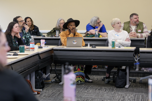 Students sit in a classroom