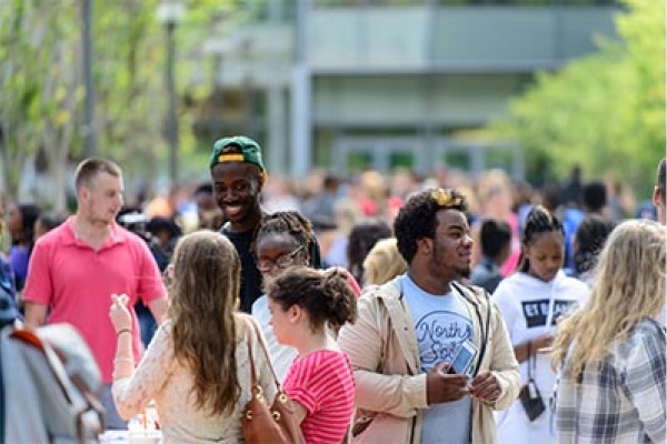 Students in the Common at the Annual Student Involvement Fair.