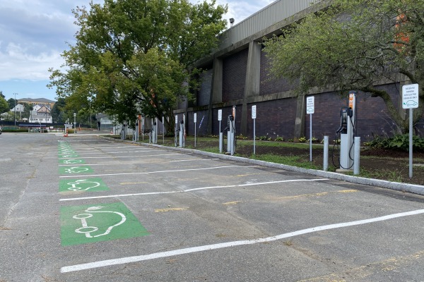 Newly installed parking spots designated to electric vehicle charging