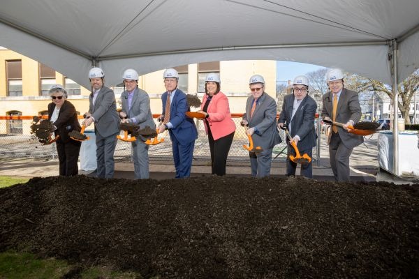 Salem State community members break ground on SSU BOLD in April 2025. 