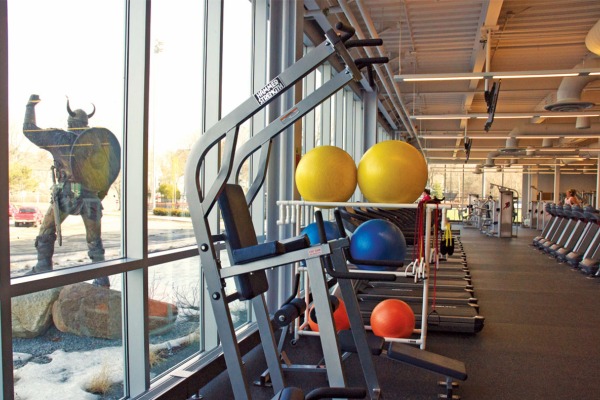 Workout equipment at the fitness center. 