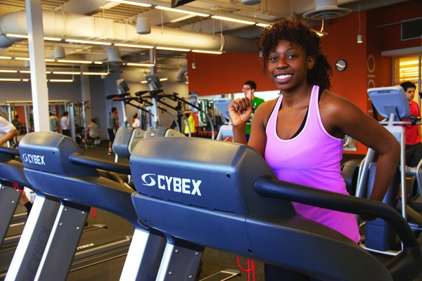 Student on a treadmill at Gassett Fitness Center