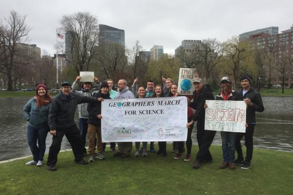 Geography and sustainability students in Boston advocating for science education