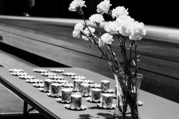 Flowers and candles on a table