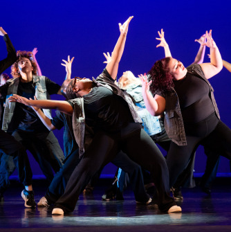 Group of dancers with their arms in the air