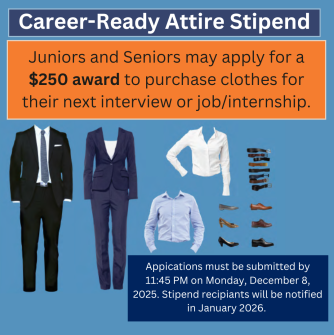 Image shows professional attire options with application deadline details